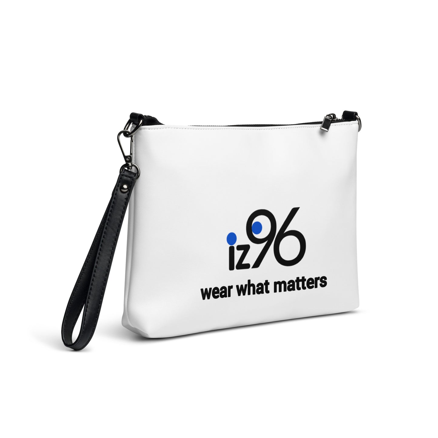 White bag with 'iz96' logo and text on a white background