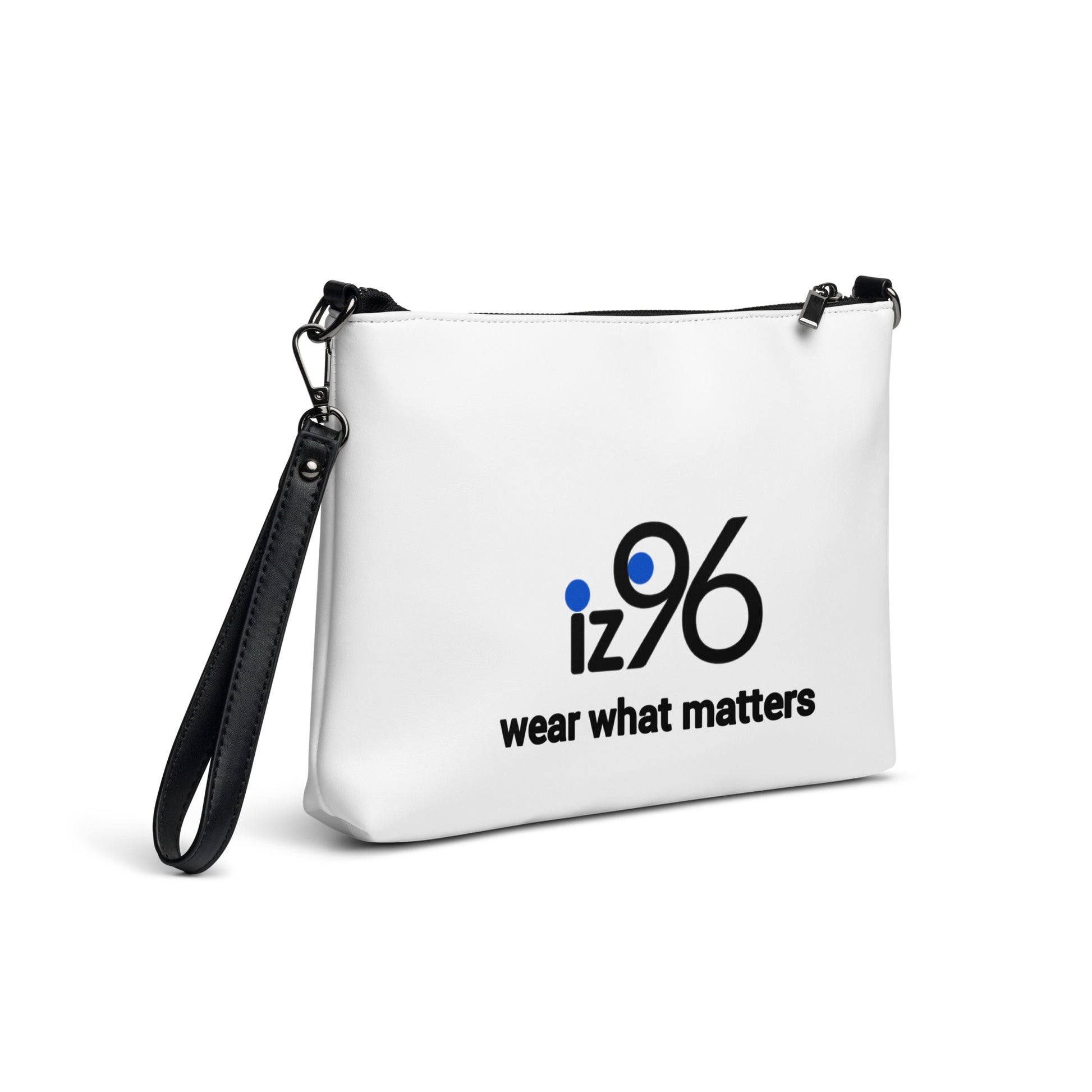 White bag with 'iz96' logo and text on a white background