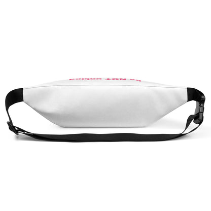 White waist bag with black strap on a white background