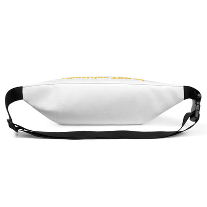 White waist bag with black strap on a white background