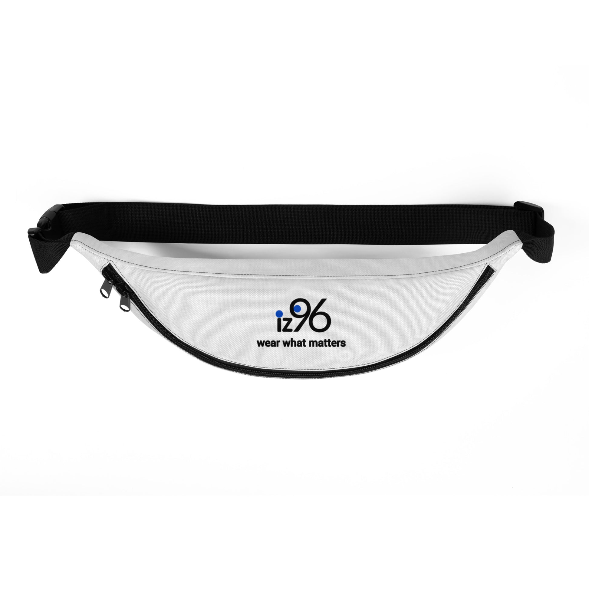 Clear waist bag with black strap featuring 'iz96' logo on a white background