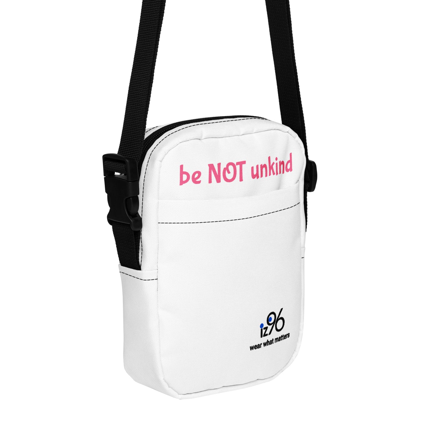 White bag with 'be NOT unkind' text and a logo on a white background