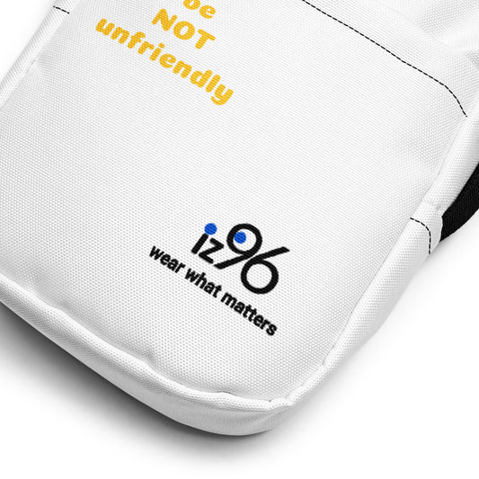 White pouch with 'iz96 wear what matters' logo and text on a white background