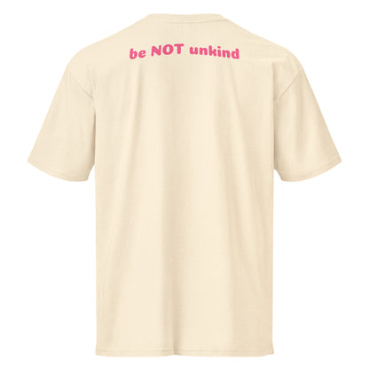 vintage white t-shirt with 'be NOT unkind' text on the back against a white background