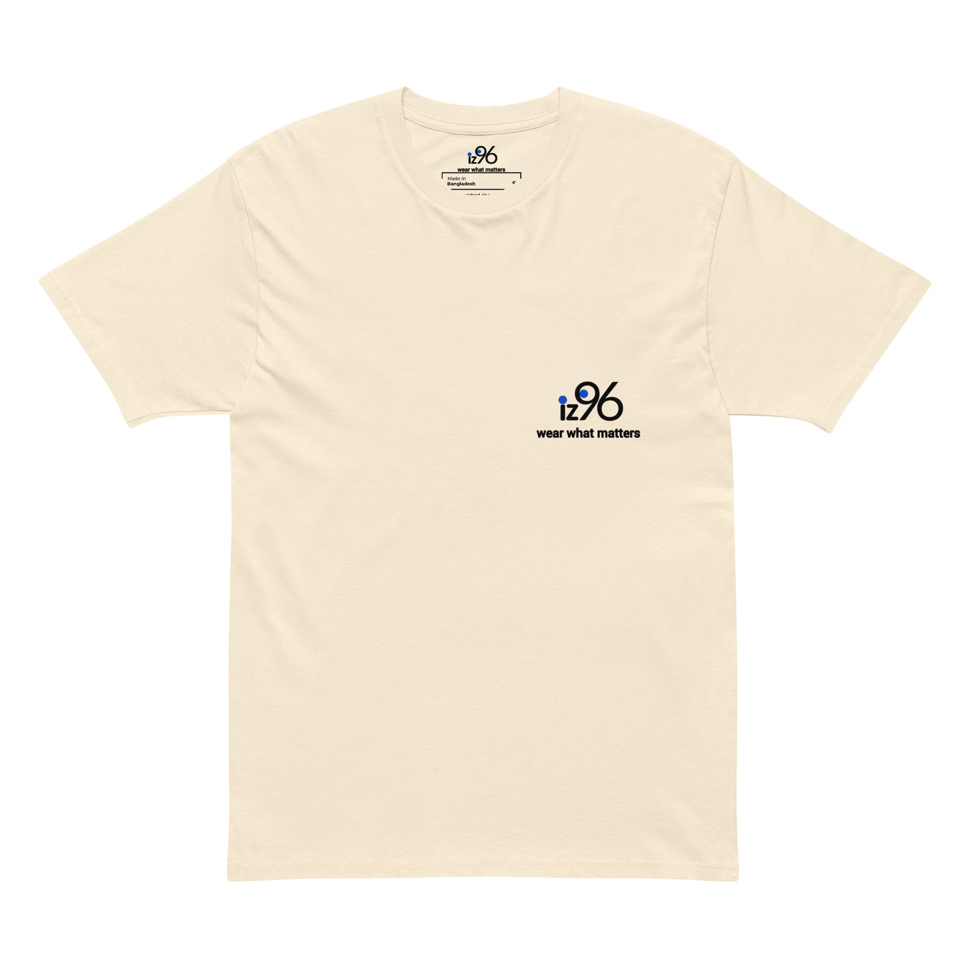 white vintage t-shirt with a logo and text on a white background