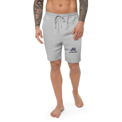 Gray shorts with logo and text on a white background