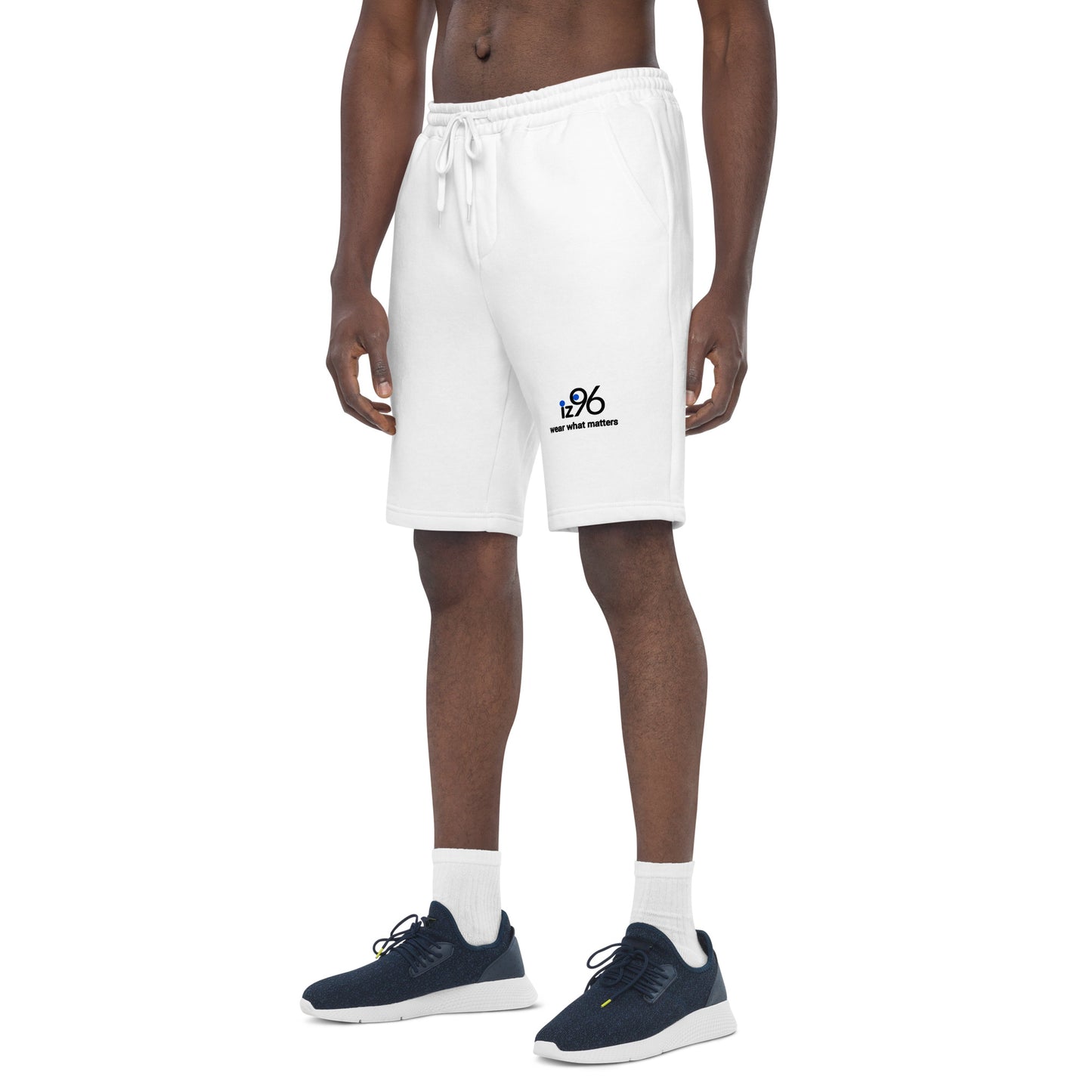 White shorts with a logo on a white background