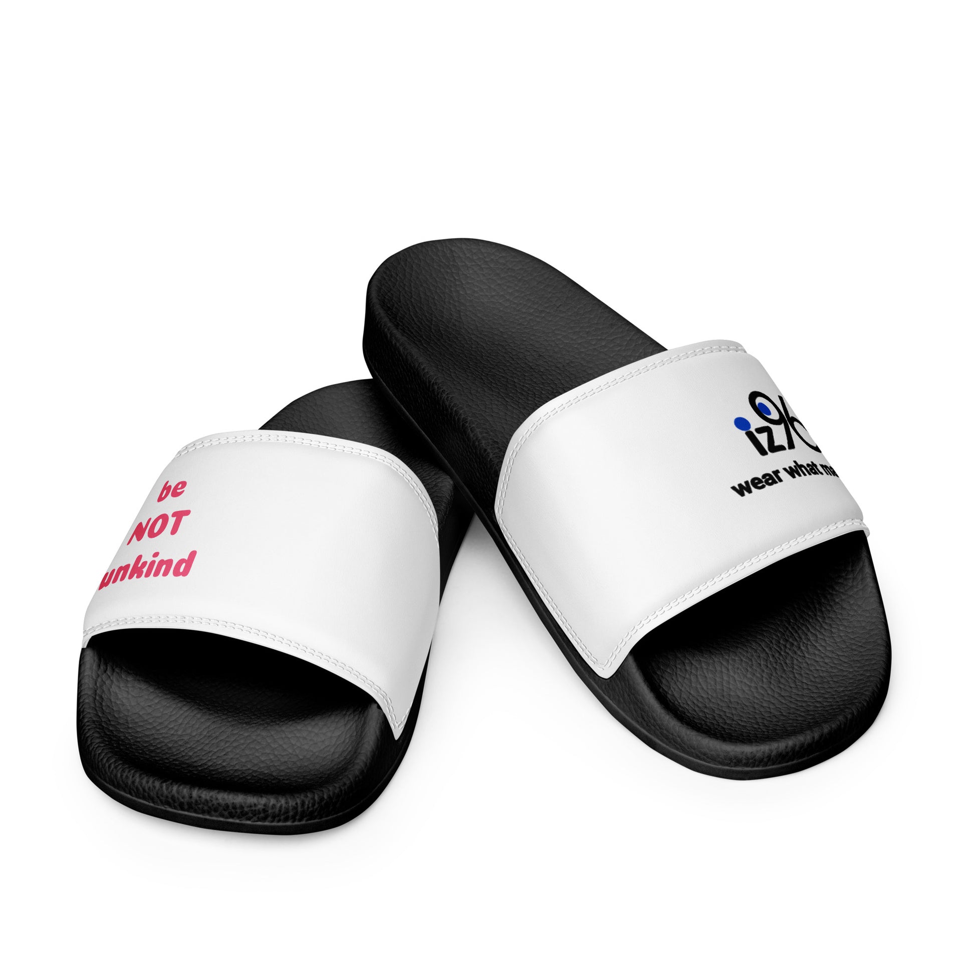 Black and white slides with text and logo design on a white background