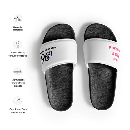 Black and white slides with a text 'be not unkind' with logo on a white background