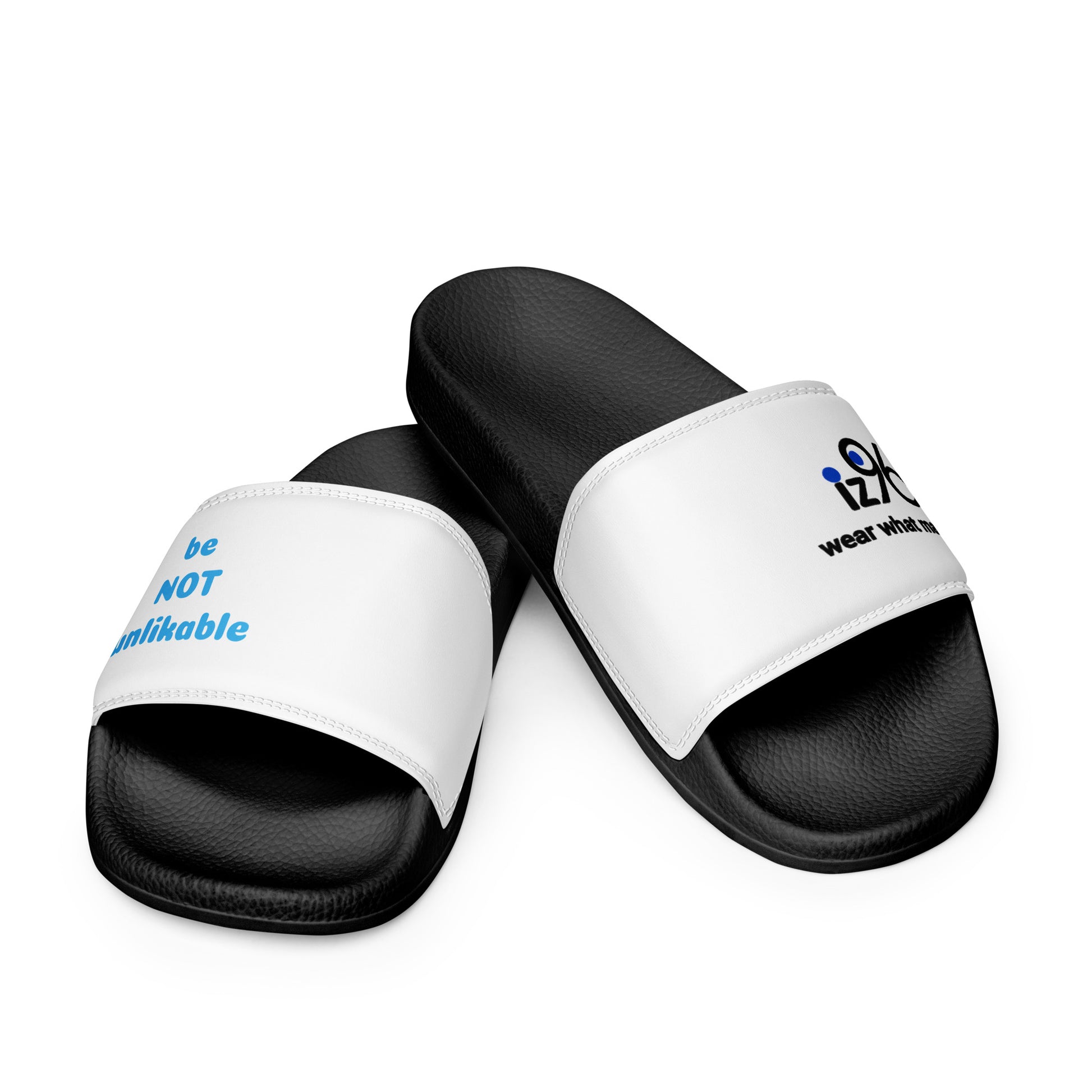 Black and white slides with text and logo design on a white background