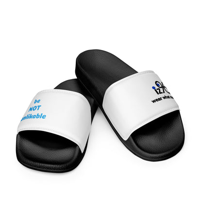 Black and white slides with text and logo design on a white background