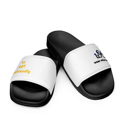 Black and white slides with a text and logo on a white background