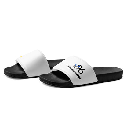 Black and white slides with 'iz96 wear what matters' branding on a white background
