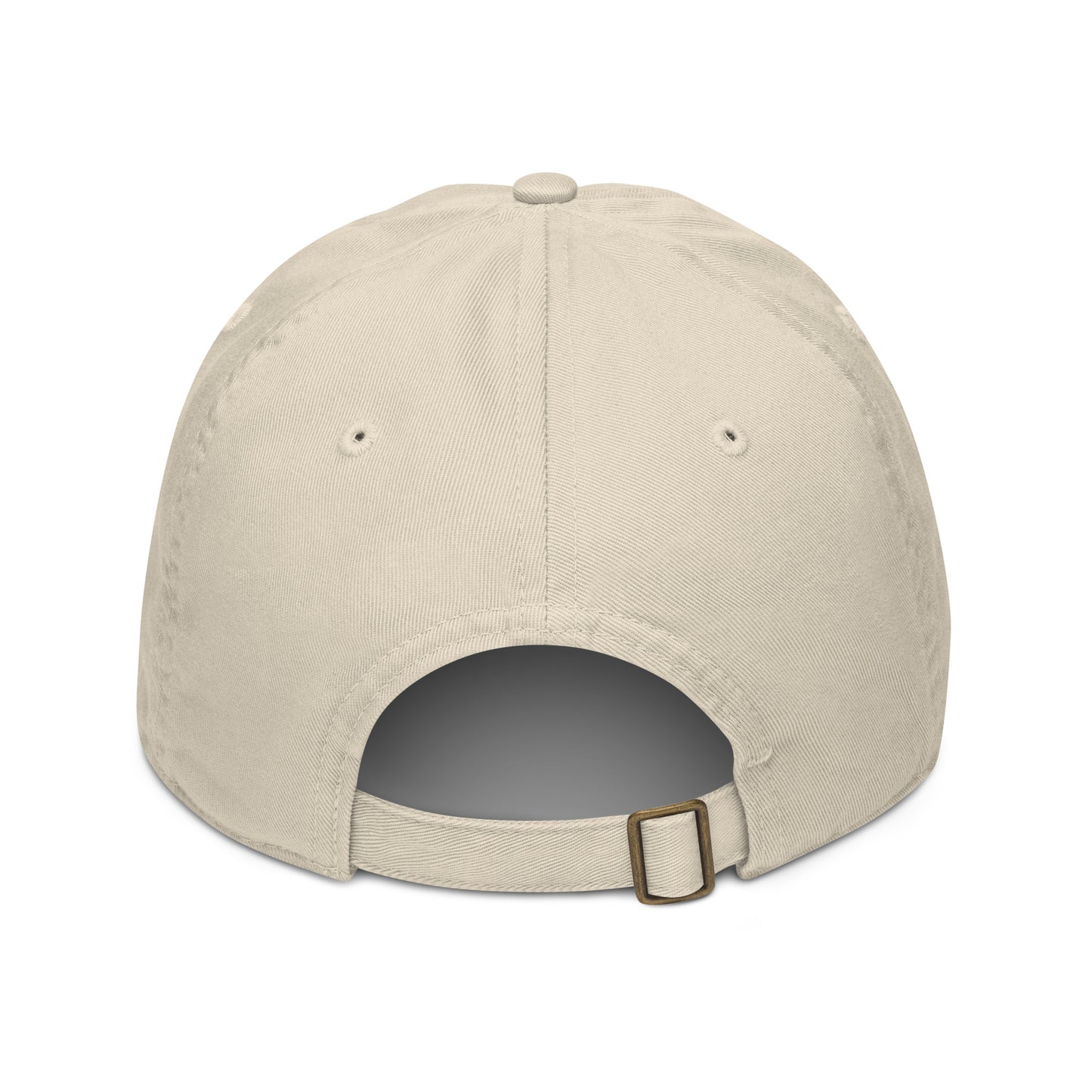 Beige baseball cap with a buckle on a white background
