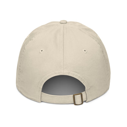 Beige baseball cap with a buckle on a white background