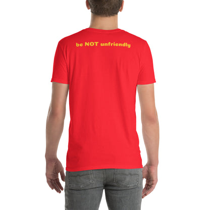 Person wearing a red t-shirt on a white background