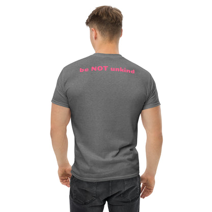 Man wearing a gray t-shirt on a white background