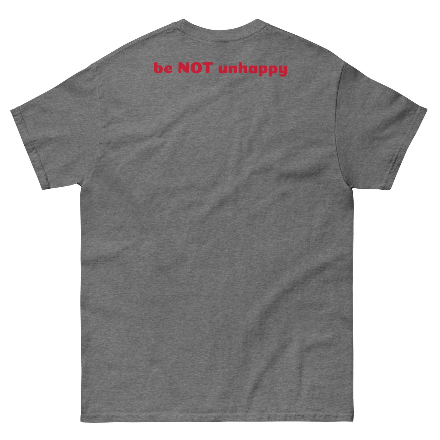 Gray t-shirt with brand logo on the back against a white background