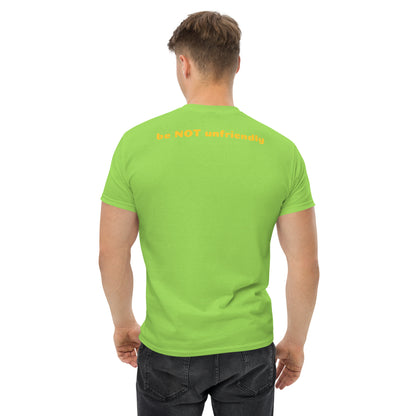 Man wearing a lime green t-shirt on a white background