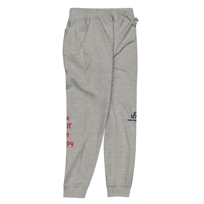 Gray sweatpants with a logo and text on a white background