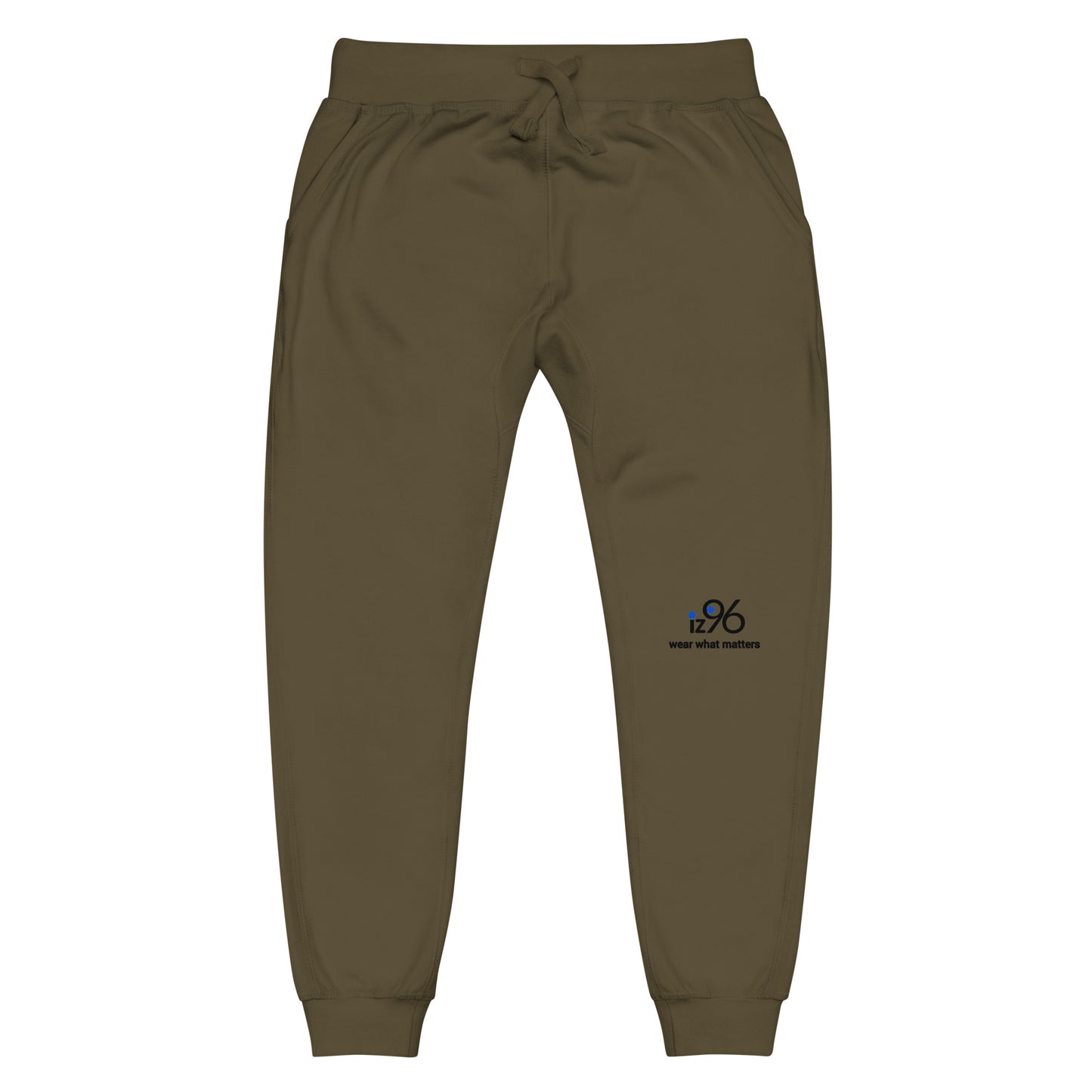 Dark gray sweatpants with a brand logo on a white background