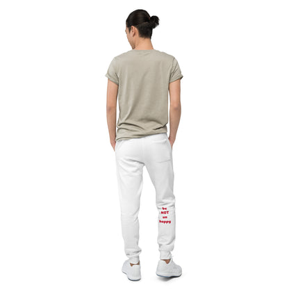 Person wearing a beige t-shirt and white pants with text on a white background