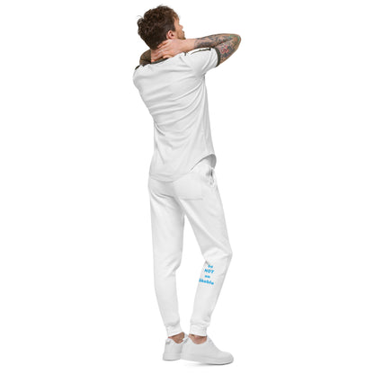 Man wearing a white outfit on a white background