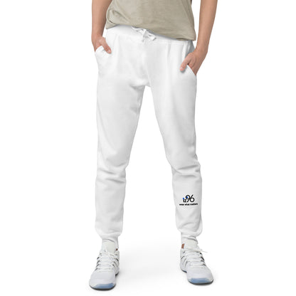 White sweatpants with a logo on a white background