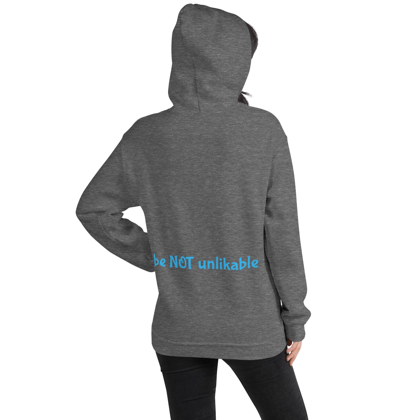 Person wearing a gray hoodie from behind on a white background