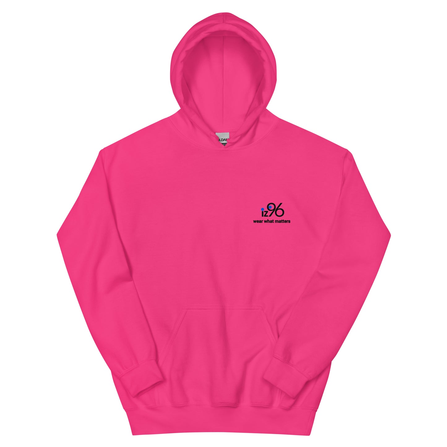 heliconia pink hooded sweat shirt with a logo on a white background