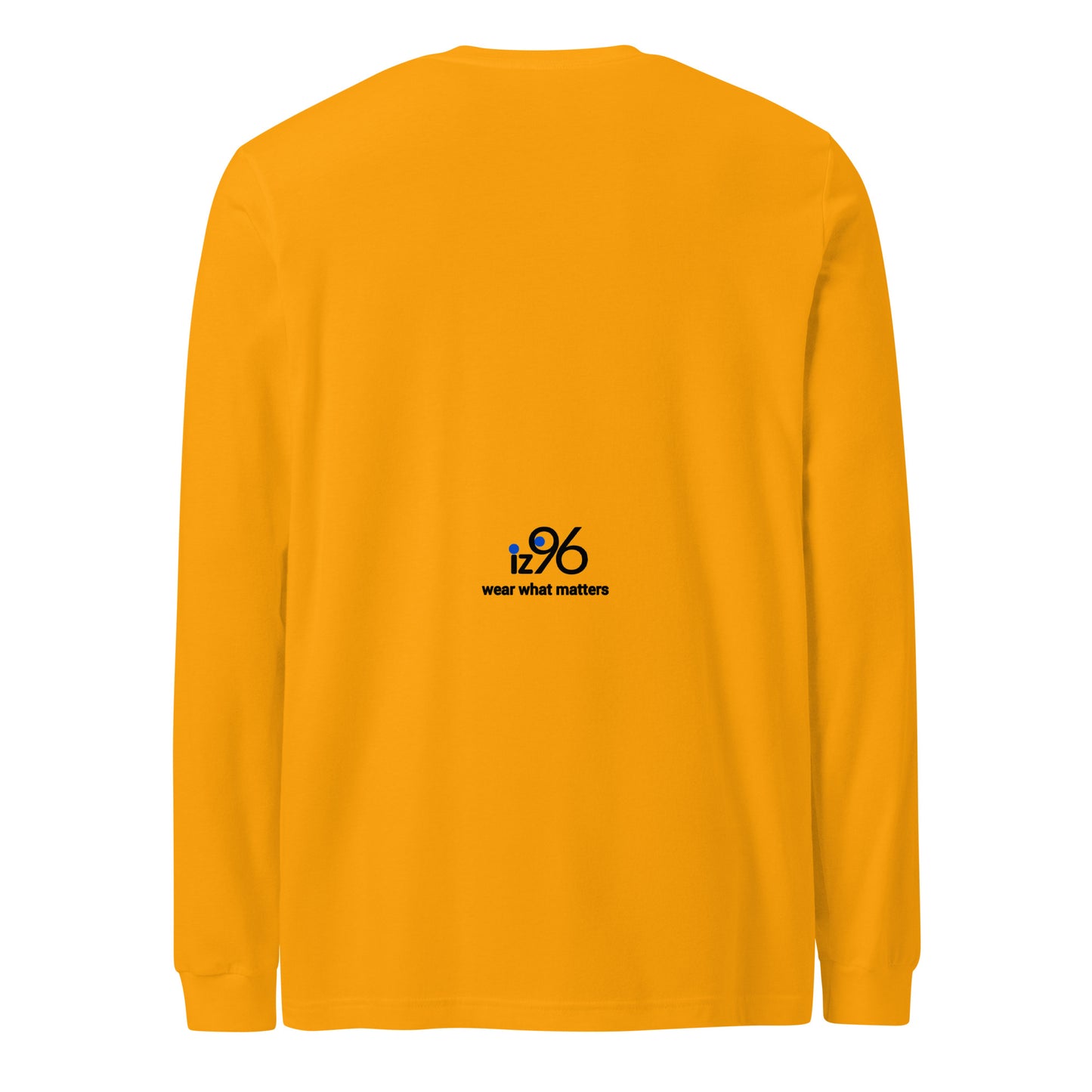 Mandarin orange long-sleeve shirt with graphic logo text on a white background