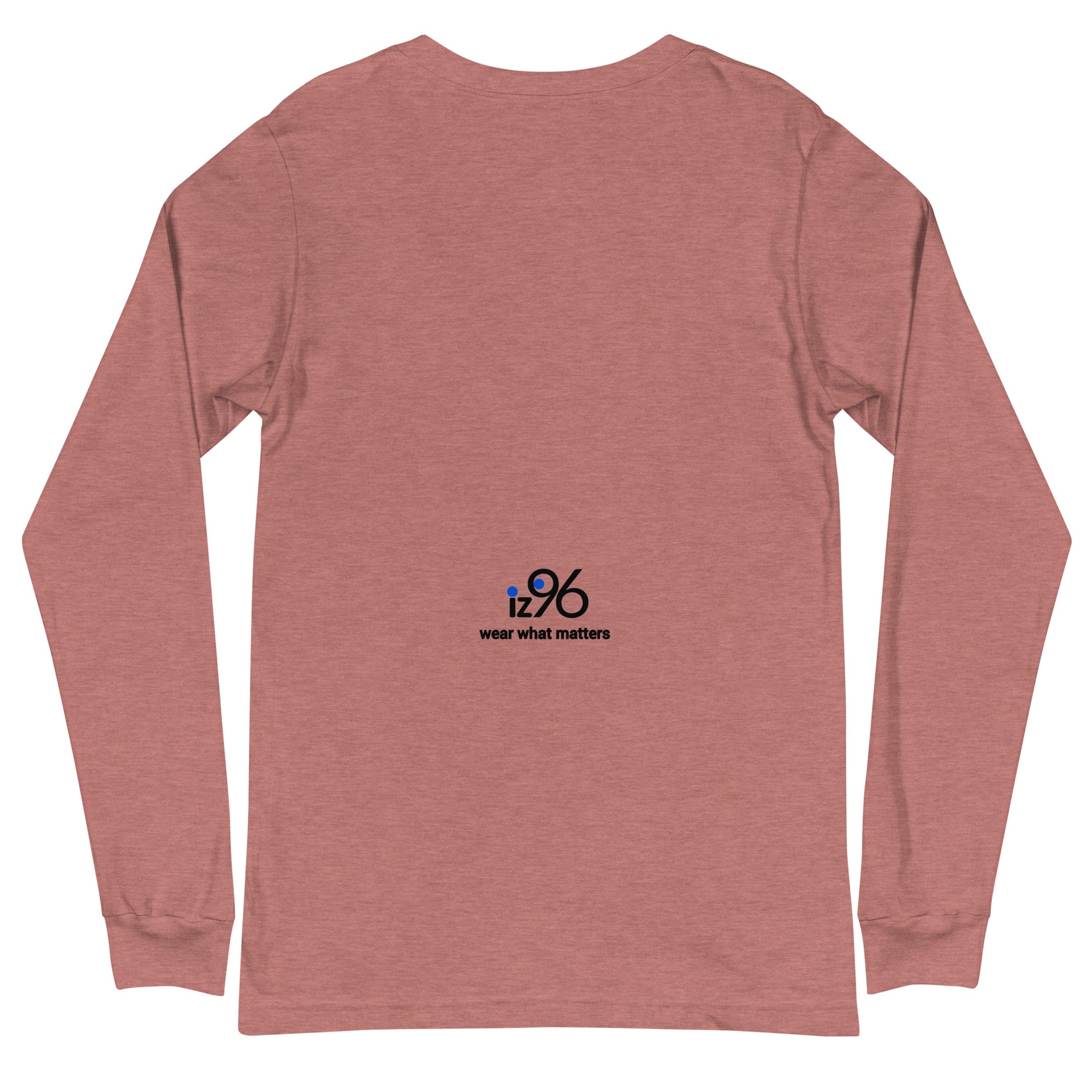 Mauve long-sleeve shirt with a logo on the back against a white background