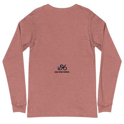 Mauve long-sleeve shirt with a logo on the back against a white background