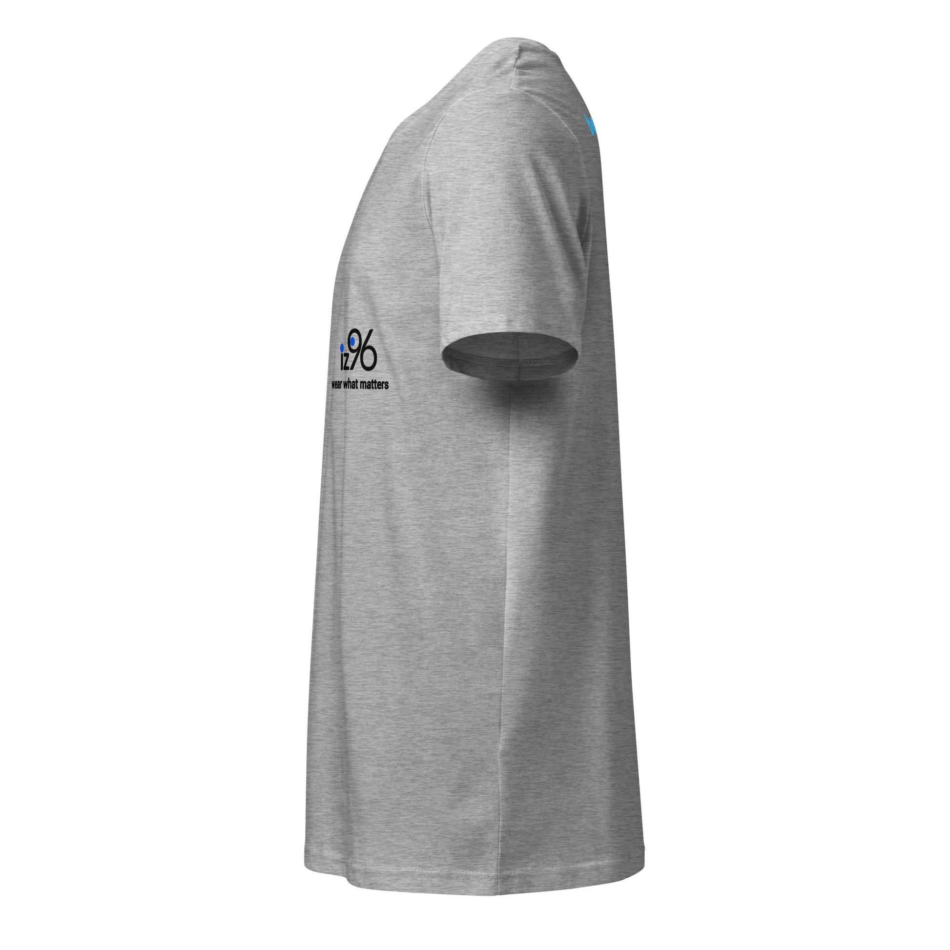 Gray t-shirt with text on a white background