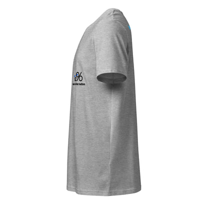 Gray t-shirt with text on a white background