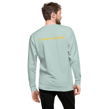 Man wearing a light blue sweatshirt on a white background