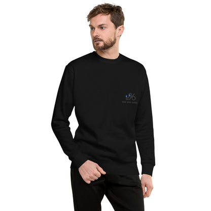 Man wearing a black long-sleeve shirt with 'wear what matters' logo on a white background