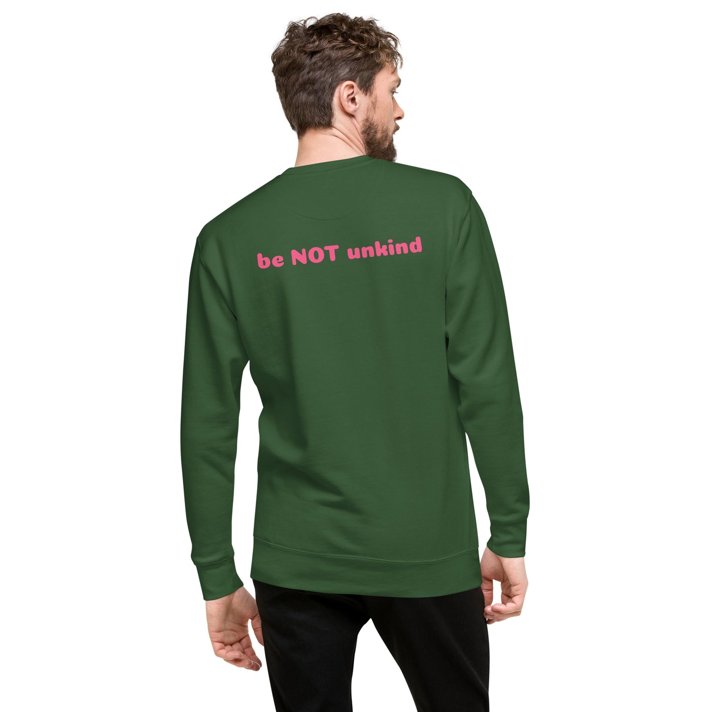 Man wearing a green sweatshirt on a white background