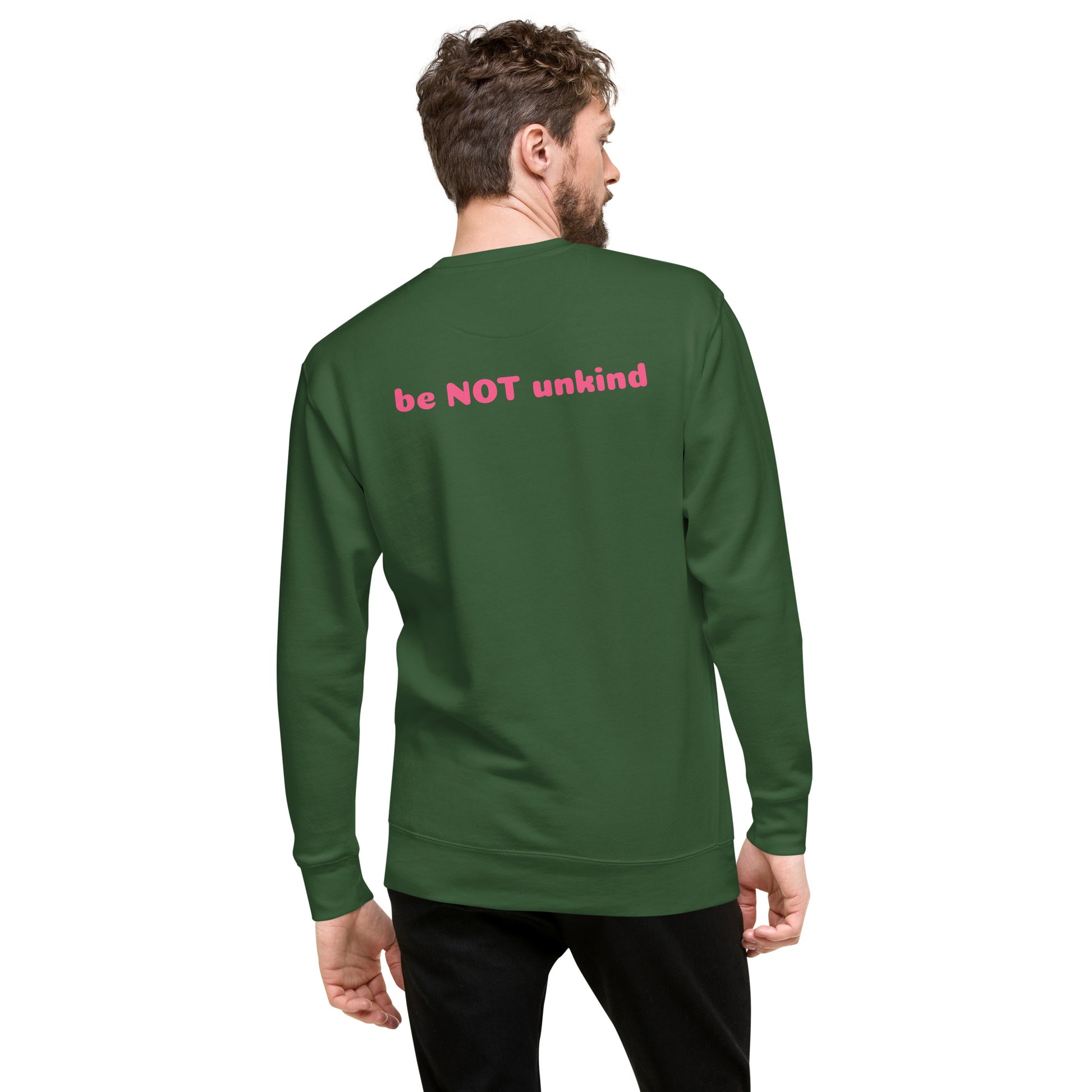 Man wearing a green sweatshirt on a white background