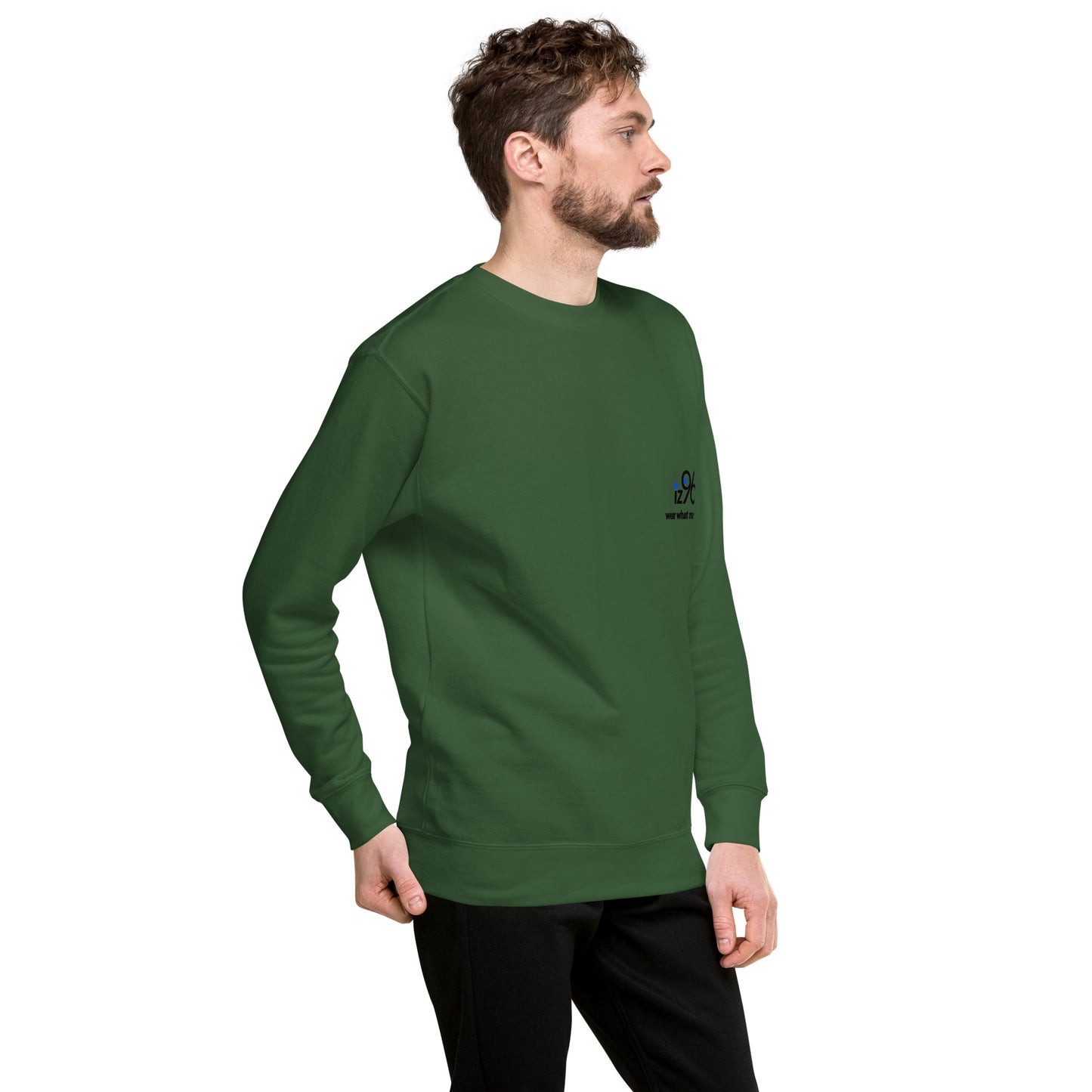 Man wearing a green sweatshirt on a white background