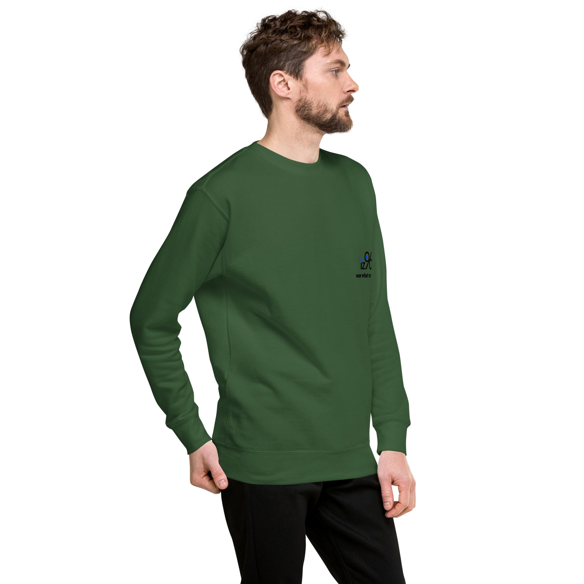 Man wearing a green sweatshirt on a white background