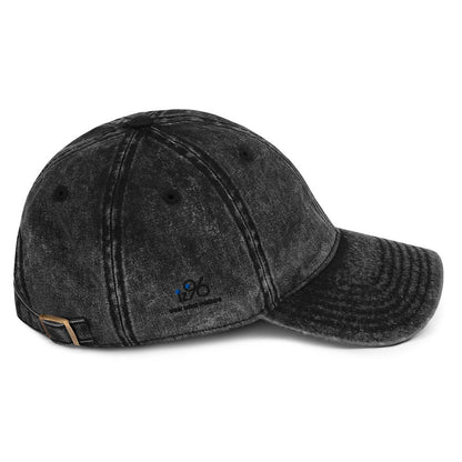 Black denim cap on a white background