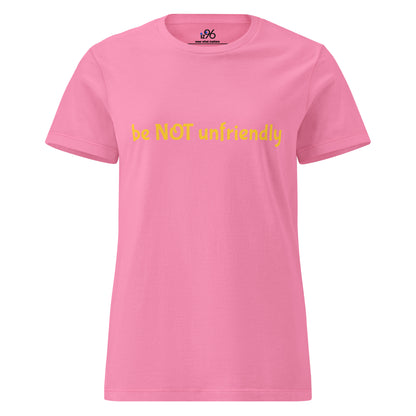 Pink t-shirt with a graphic and text on a white background