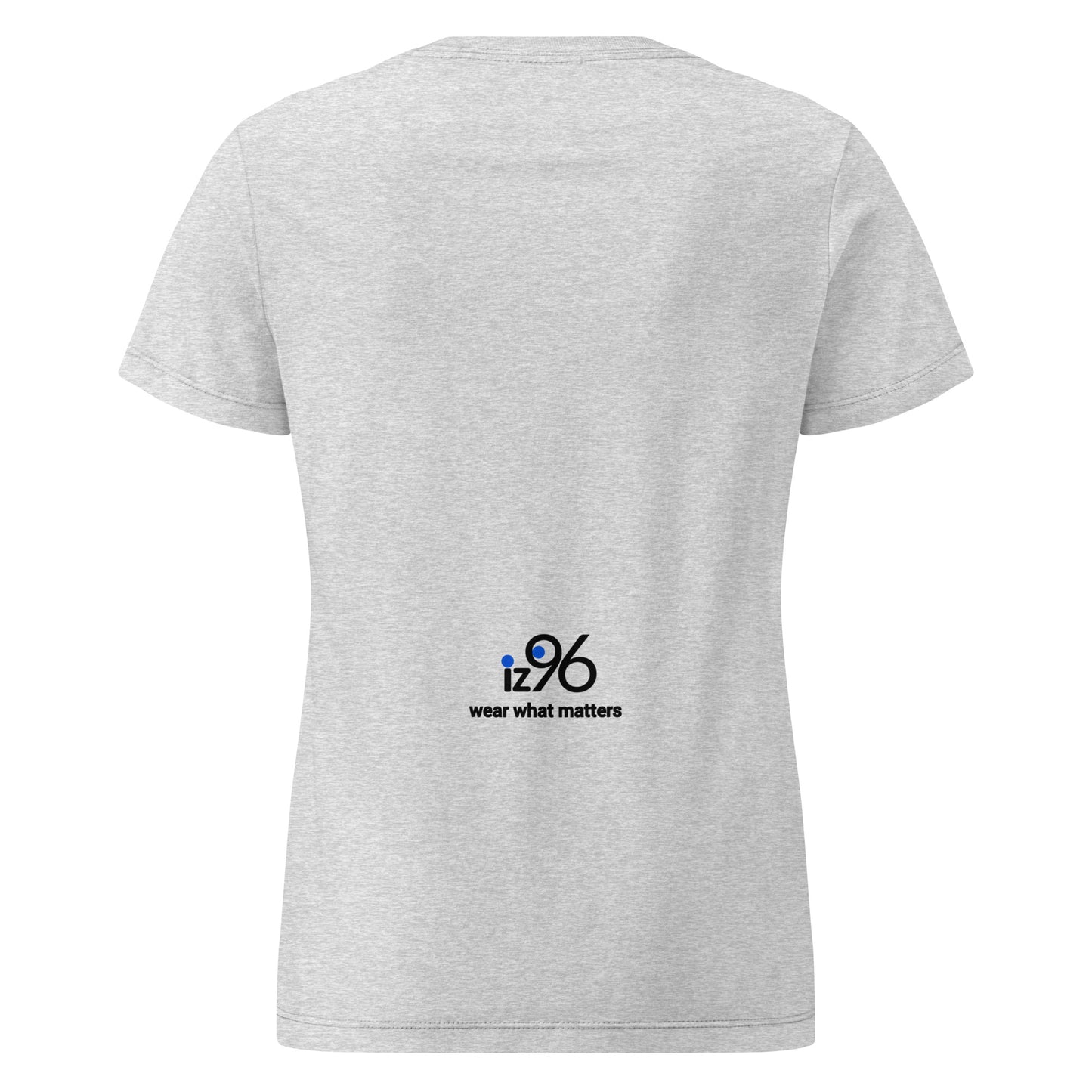 Gray t-shirt with 'iz96' logo and text on the back against a white background