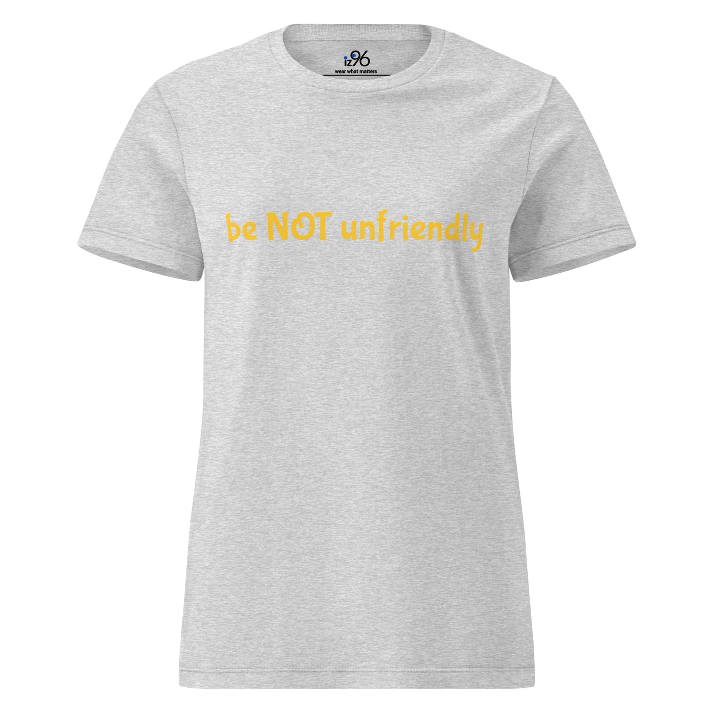 Gray t-shirt with graphic design and text on a white background