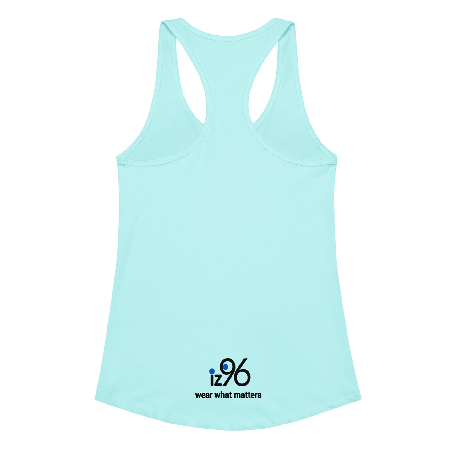 Light blue tank top with 'iz96 wear what matters' logo on a white background