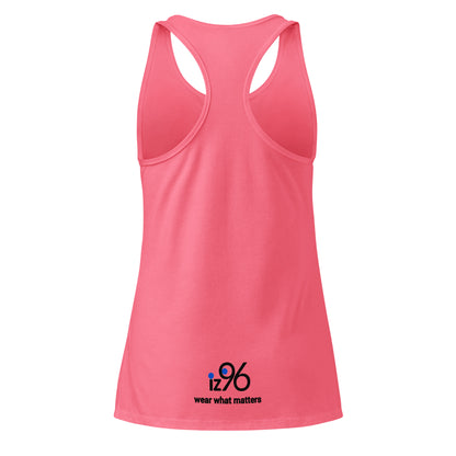 Pink tank top with a logo on the back against a white background