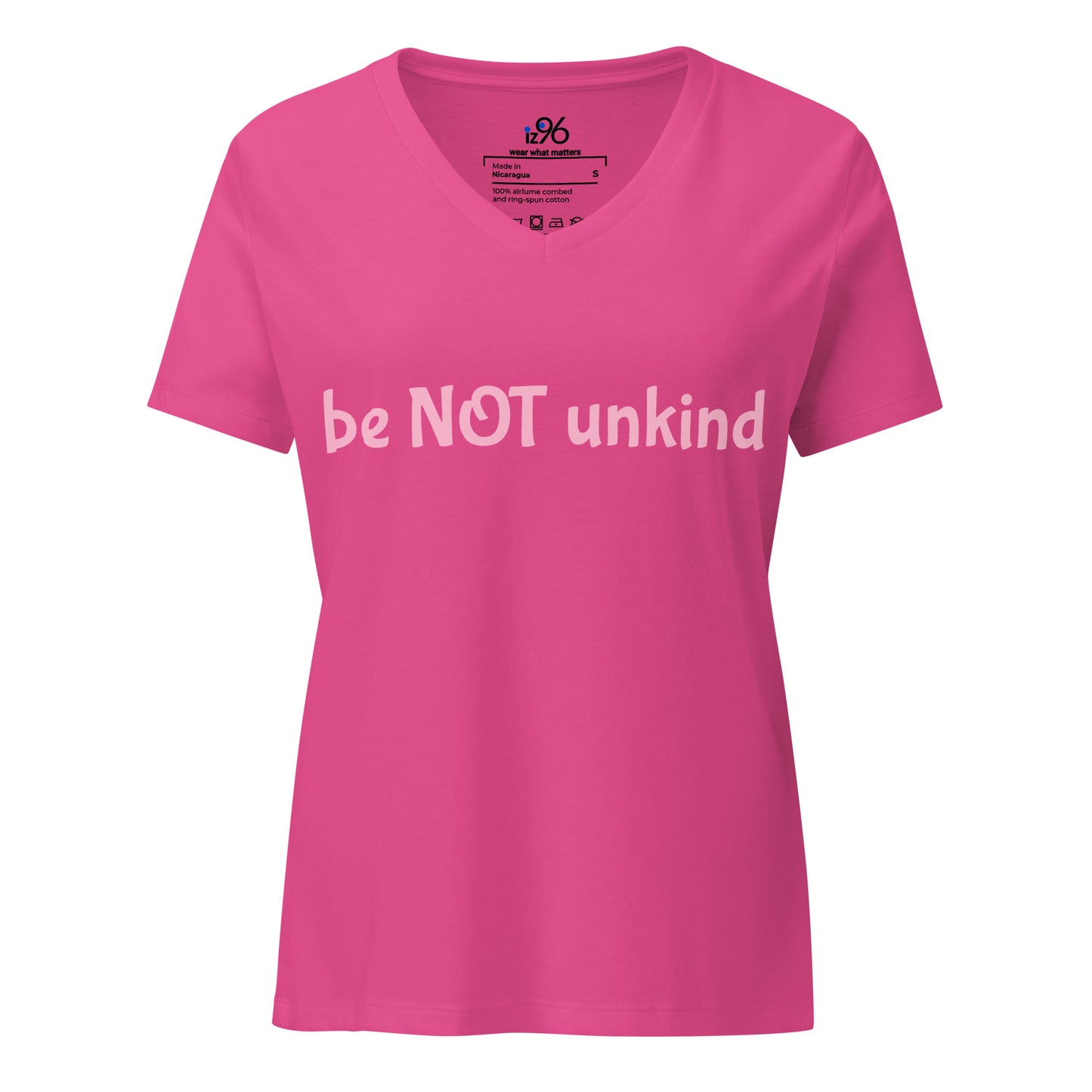 Dark pink V-neck t-shirt on a white background