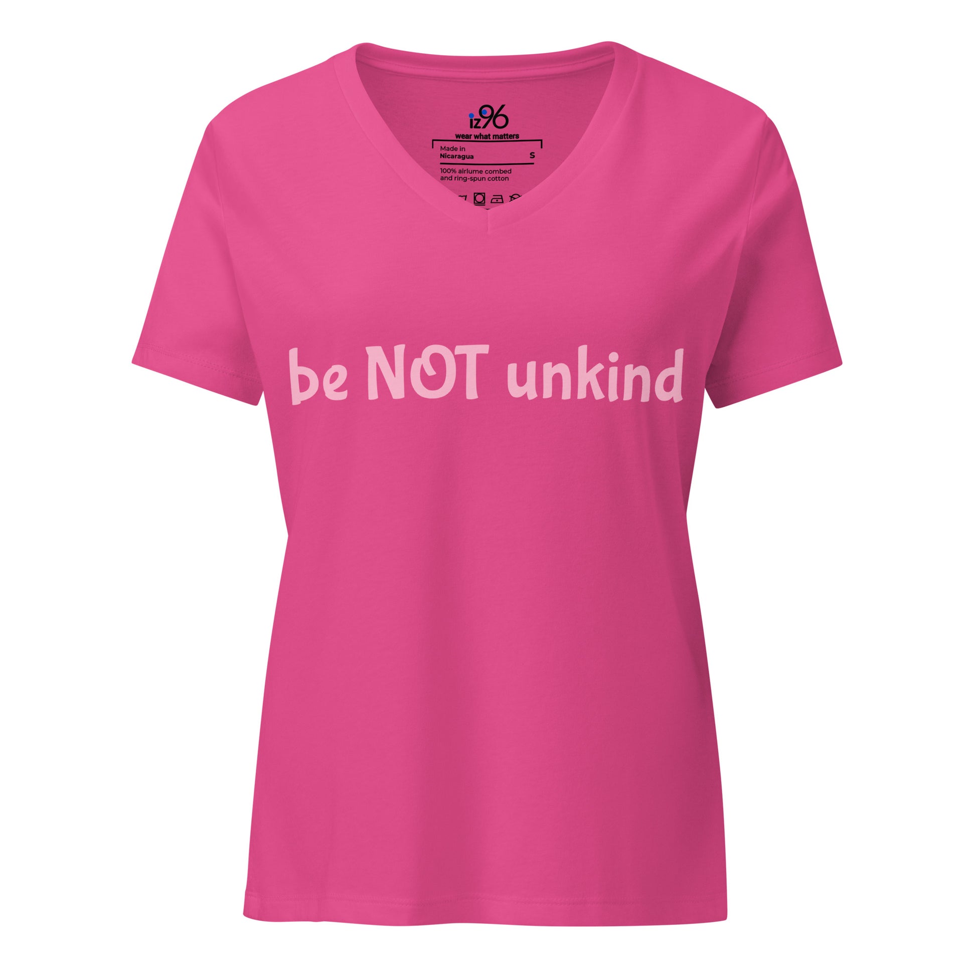Dark pink V-neck t-shirt on a white background