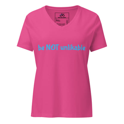 Pink t-shirt with 'be NOT unlikable' text on a white background